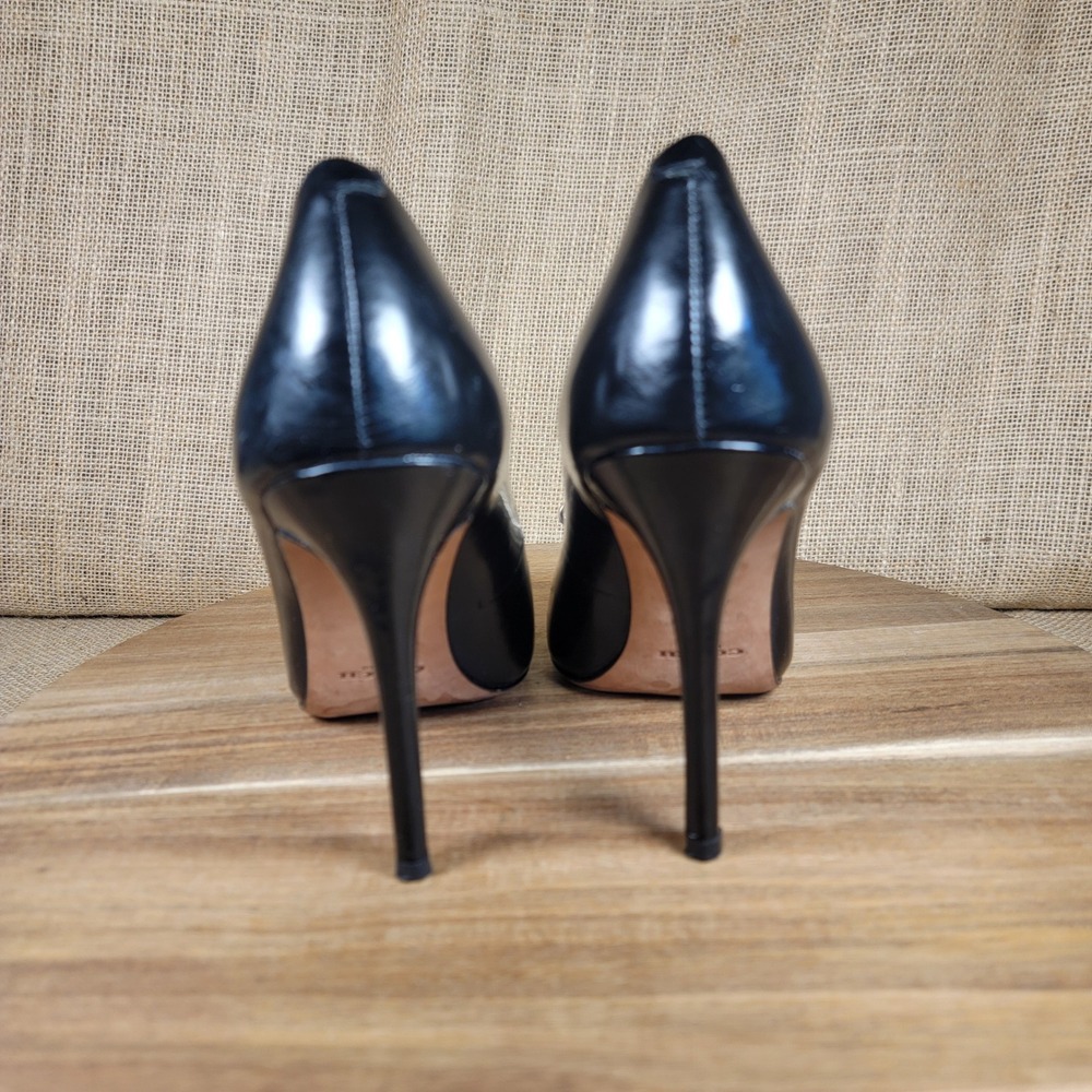 Coach Pointed Toe Leather Pumps Black Kitten Bow Stiletto Heels Women's Size 8B - Picture 5 of 9